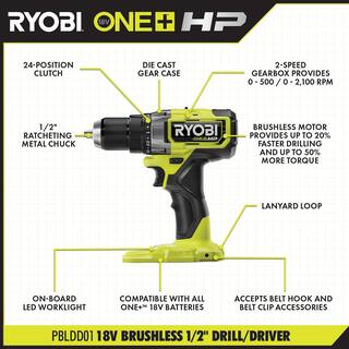 RYOBI ONE+ HP 18V Brushless Cordless Combo Kit (3-Tool) with (2) HIGH PERFORMANCE Batteries Charger and Bag PBLCK303K