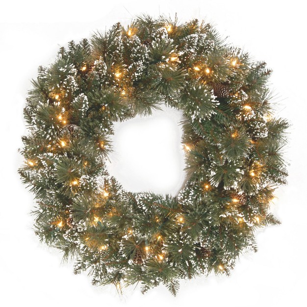 Pre lit Glittery Bristle Pine Artificial Wreath Clear Lights National Tree Company