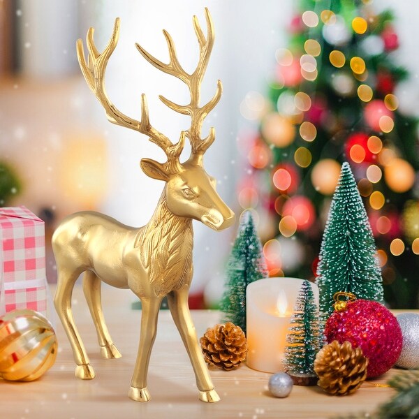 Costway Standing Reindeer Statue Aluminum Deer Sculpture for Indoors