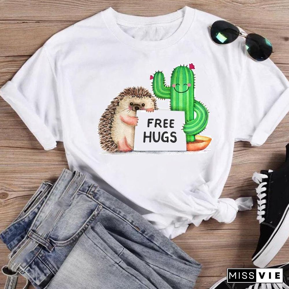 Women Print Bee Funny Clothing Cute Fashion Summer O-Neck T-Shirts Shirt Female Graphic T Top Short Sleeve Cartoon Tee T-Shirt