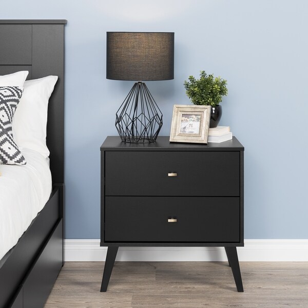 Milo Mid Century Modern Bedroom Nightstand， 2-Drawer， Black - - 37263553