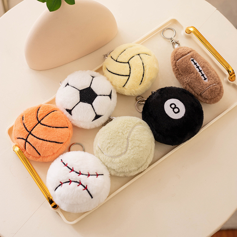 Simulation Ball Pendant Black Eight Football Basketball Rugby Plush Toy Doll Backpack Pendant