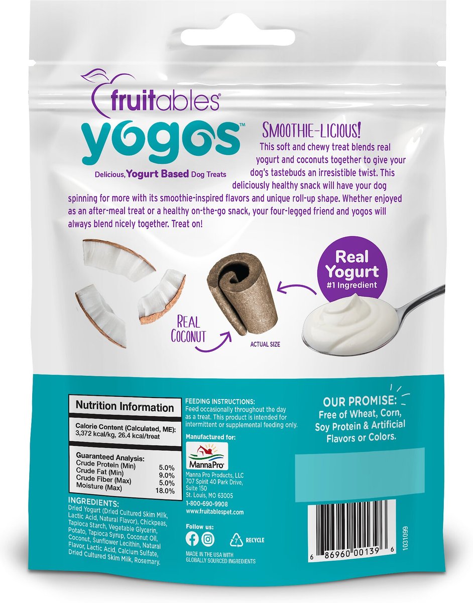 Fruitables Yogos Coconut Flavor Grain-Free Dog Treats， 12-oz pouch