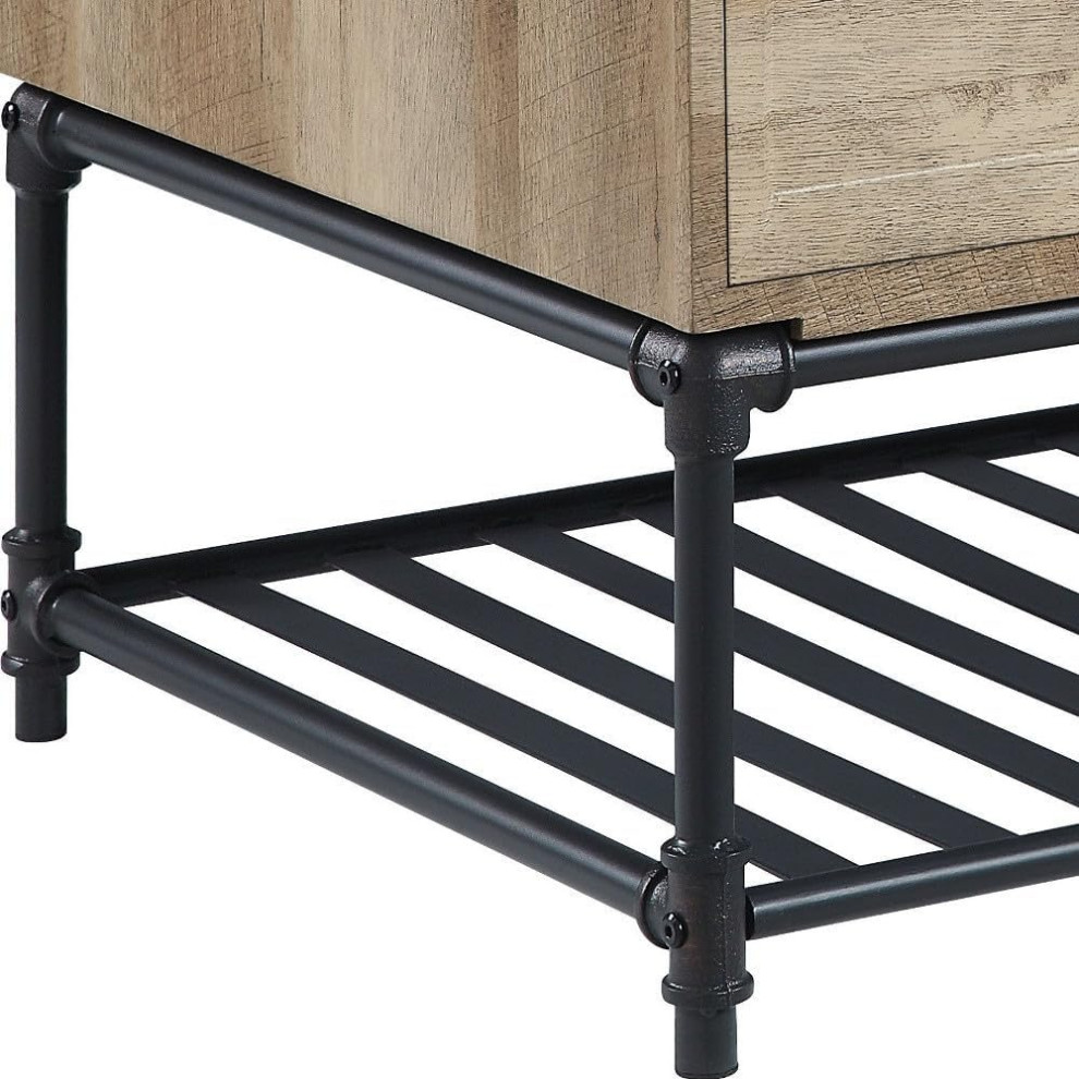 Classic Coffee Table  Industrial Pipe Base With Slatted Shelf  amp2 Drawers  Oak   Industrial   Coffee Tables   by Decor Love  Houzz