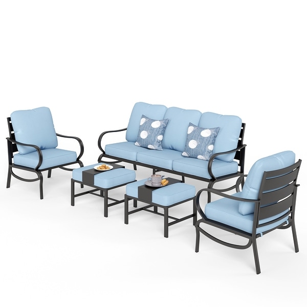 MAISON ARTS 5/7Seat Patio Conversation Set，Sofa Set with 2 x Single Sofa Chairs，1 x 3seater Sofa and Coffee Table/Ottomans