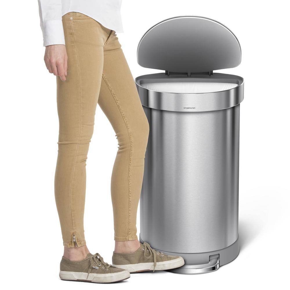 simplehuman 45-Liter Fingerprint-Proof Brushed Stainless Steel Semi-Round Metal Household Trash Can CW2030