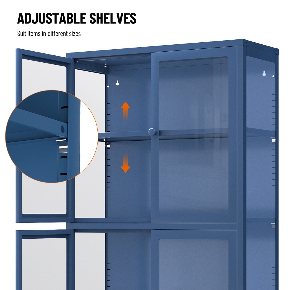 Glass Door Storage Cabinet with Adjustable Shelves