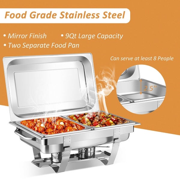 2 Packs Full Size Chafing Dish 9 Quart Stainless Steel Rectangular