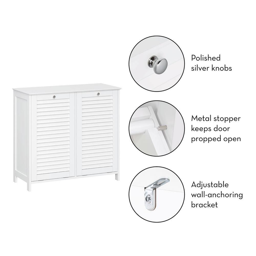 RiverRidge Home Ellsworth 32 in. W x 14 in. D x 30 in. H Double Tilt-Out Laundry Hamper in White 06-141