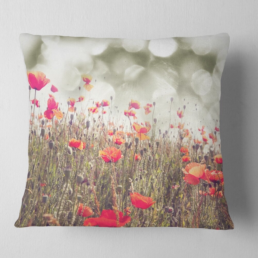 Designart 'Red Poppy Flowers Meadow' Floral Throw Pillow