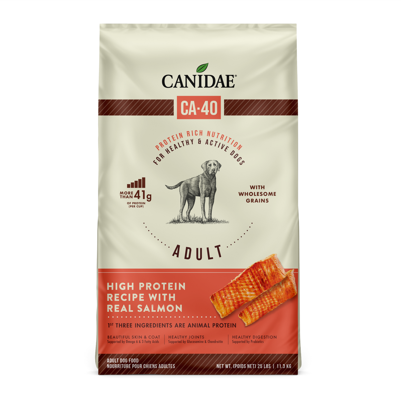 Canidae CA-40 High Protein with Real Salmon Recipe Dry Dog Food， 25 Lb. Bag