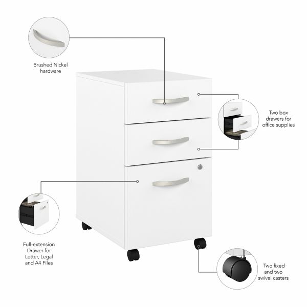 Bush Business Furniture Studio A 48W Computer Desk with 3 Drawer Mobile File Cabinet in White