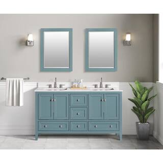 Home Decorators Collection Beverly 61 in. W x 22. D x 35. H Double Sink Vanity in Aegean Teal with Engineered Solid Surface Vanity Top 20303-VS61EC-AT