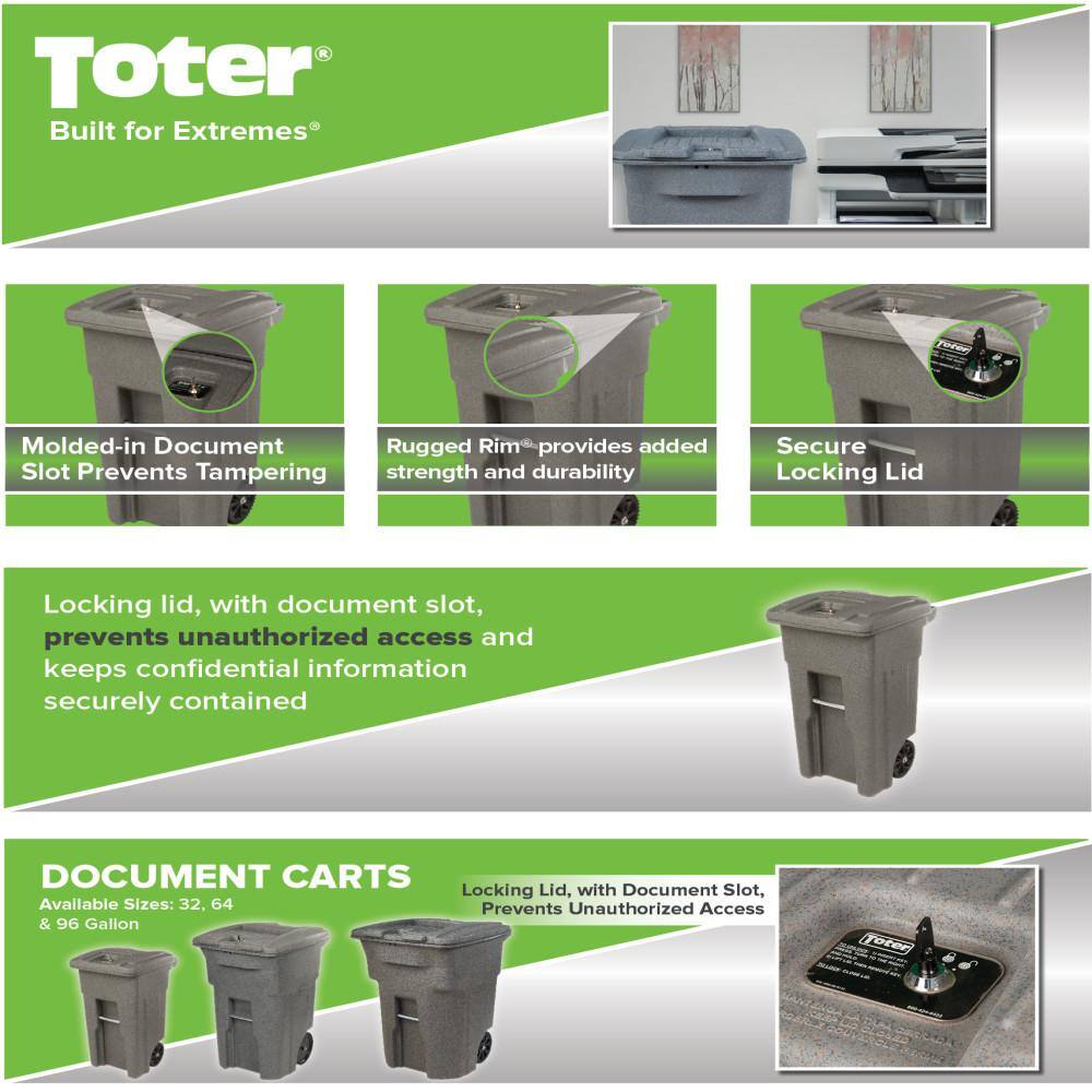 Toter 64 Gal. Graystone Document Trash Can with Wheels and Lid Lock (2 Caster Wheels 2 Stationary Wheels) CDC64-01GST