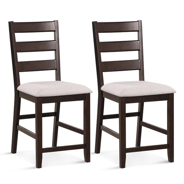 Costway Set of 2 Upholstered Bar Stools 24'' Rubber Wood Dining Chairs - See Details