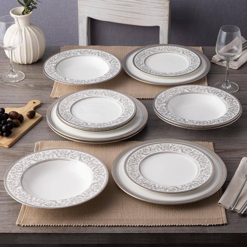 Noritake Summit Platinum White 12-Piece Dinnerware Set Service For 4 4919-12H