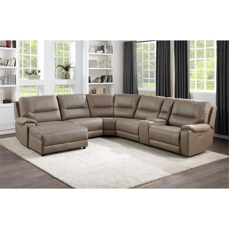 Lexicon LeGrande 6 Piece Left Chaise Modular Power Reclining Sectional in Brown   Contemporary   Sectional Sofas   by Homesquare  Houzz