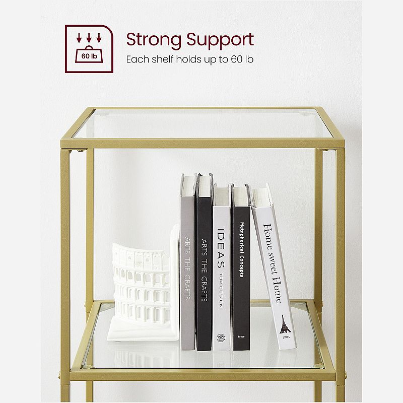 6-tier Glass Shelf， Standing Glass Bookshelf， Narrow Bookcase With Steel Frame