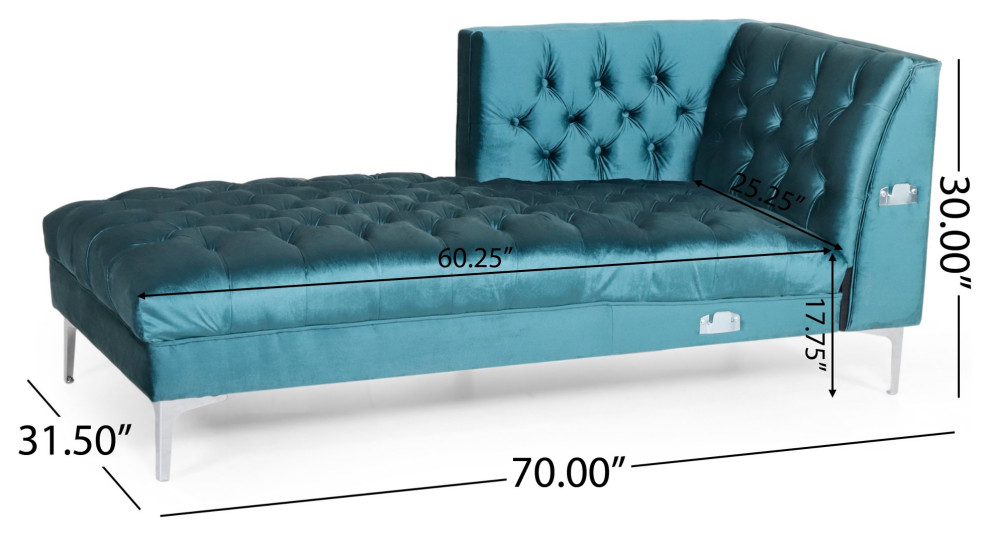 Contemporary Sectional Sofa  Silver Legs  ampPadded Button Tufted Teal Velvet Seat   Midcentury   Sectional Sofas   by Decorn  Houzz