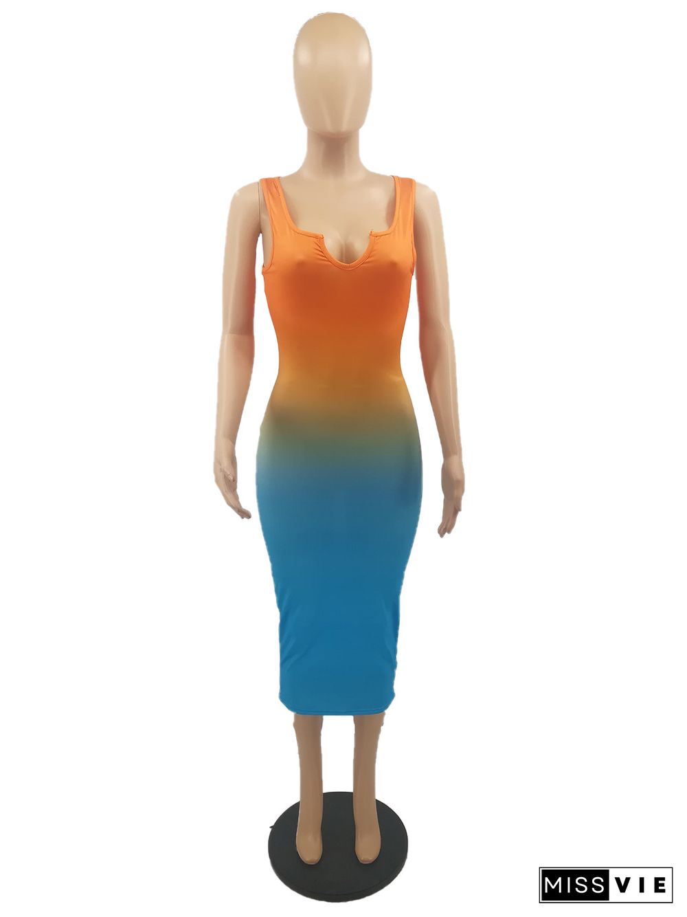 Gradient Color Sleeveless Bodycon Tank Dress