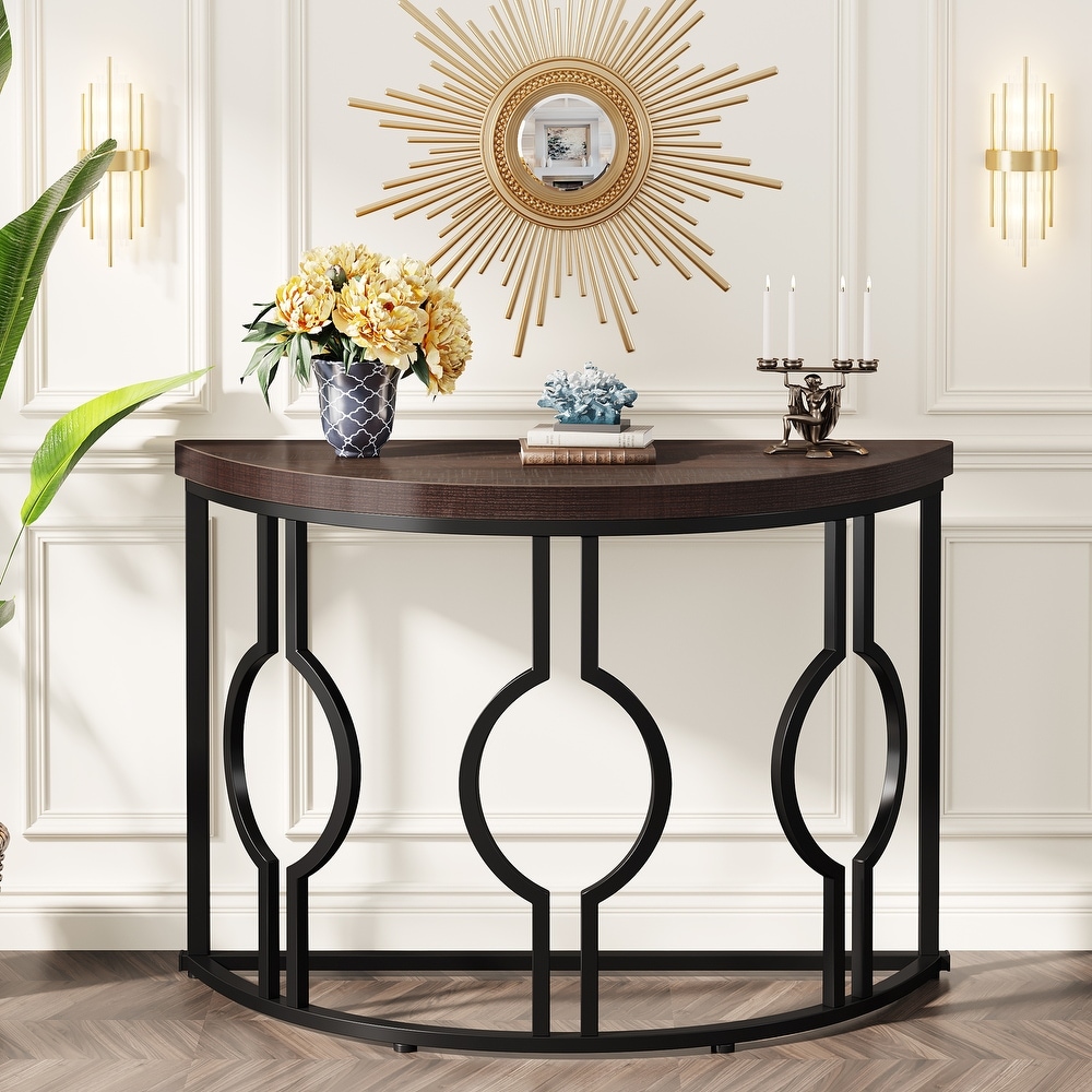 Half Moon Console Table for Entryway  Semi Circle Sofa Table with Geometric Base