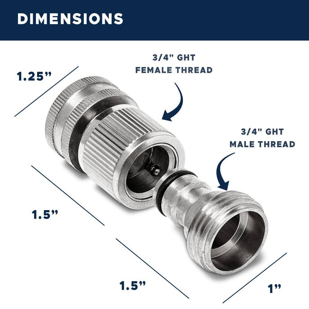 Morvat 34 in. Nickel Plated Brass Quick ConnectDisconnect Garden Hose Fittings Female and Male Connections (2-Sets) MOR-NP-AQCONNECTOR-2-A