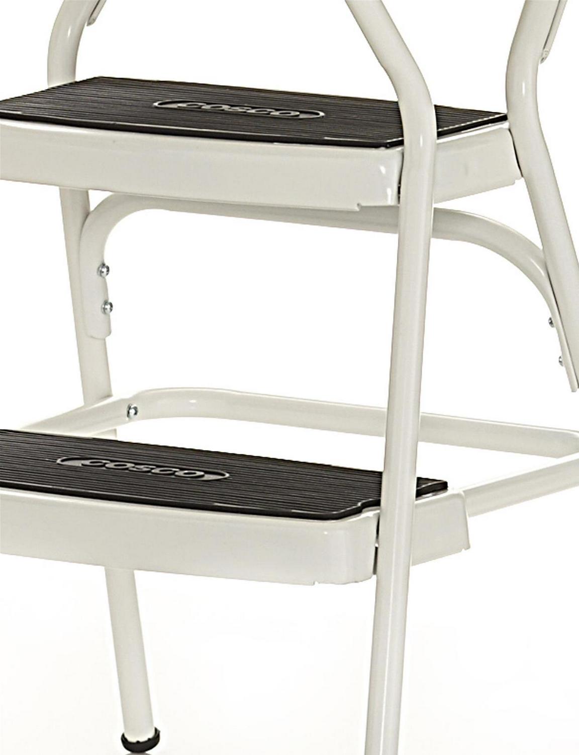 COSCO Stylaire Retro Chair + Step Stool with flip-up seat (white， one pack)