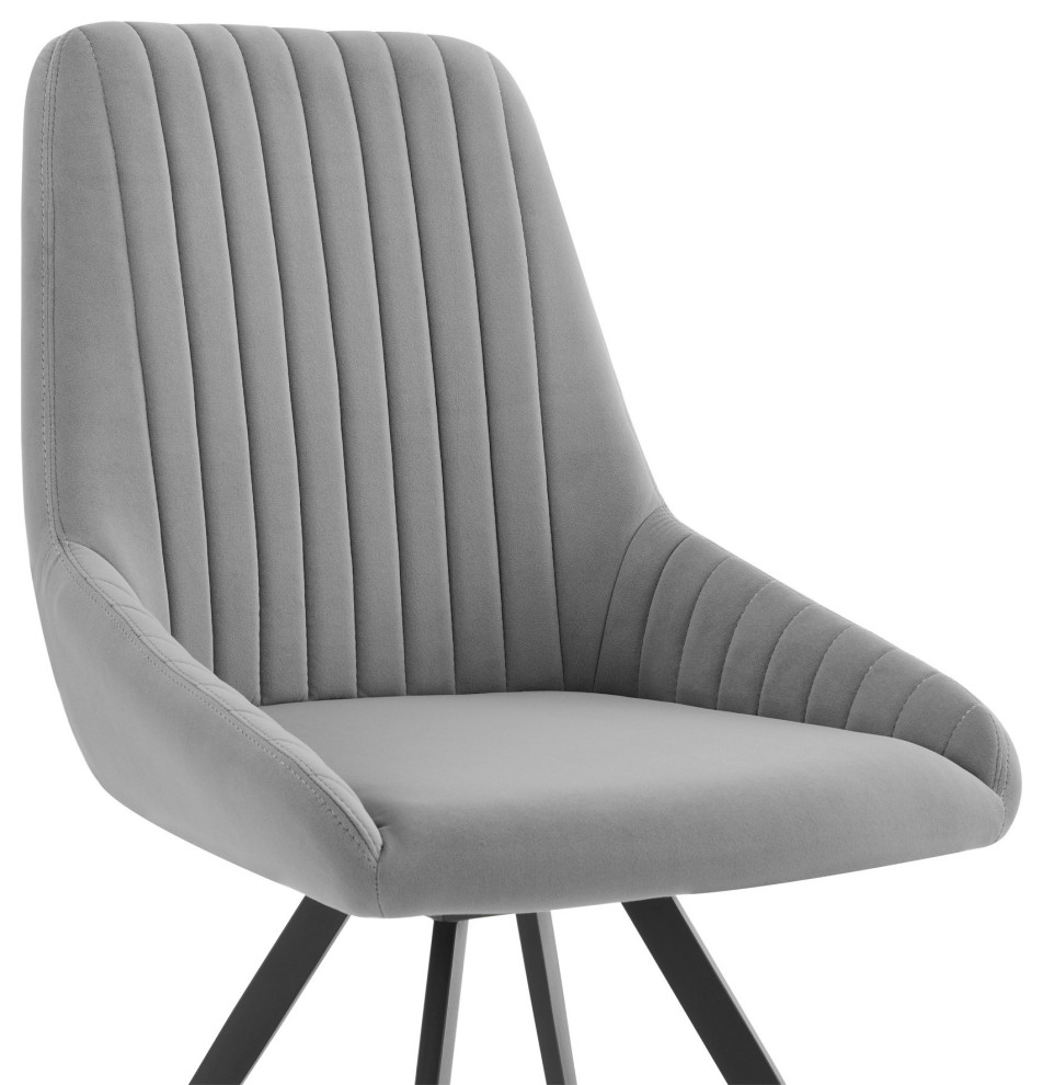 Vertical Tufted Fabric Dining Chair With Angled Metal Legs  Set Of 2  Gray   Midcentury   Dining Chairs   by VirVentures  Houzz