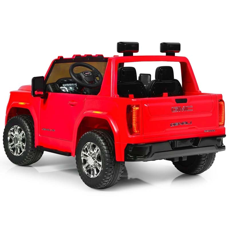 2-Seater GMC Licensed Kids Ride On Car 12V Battery Powered Electric Riding Toy Truck with Storage Box