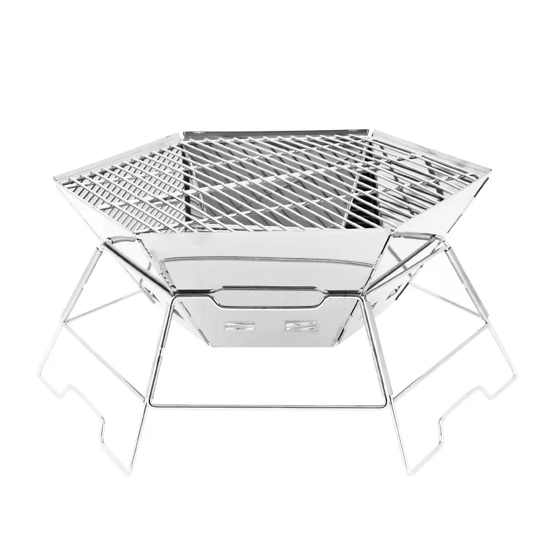 Outdoor Camping Picnic Grills Barbecue Portable Camping Carbon Grills  for Picnic Hexagon Stainless Steel Grills