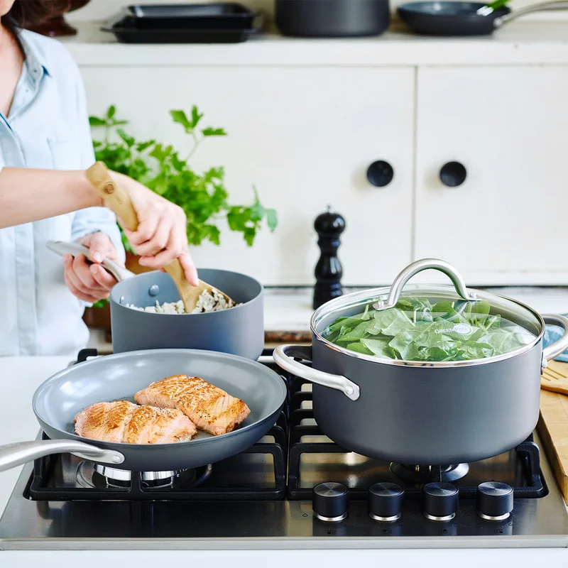 GreenPan Lima Hard Anodized Healthy Ceramic Nonstick 12 Piece Cookware Pots and Pans Set， PFAS-Free， Oven Safe， Gray