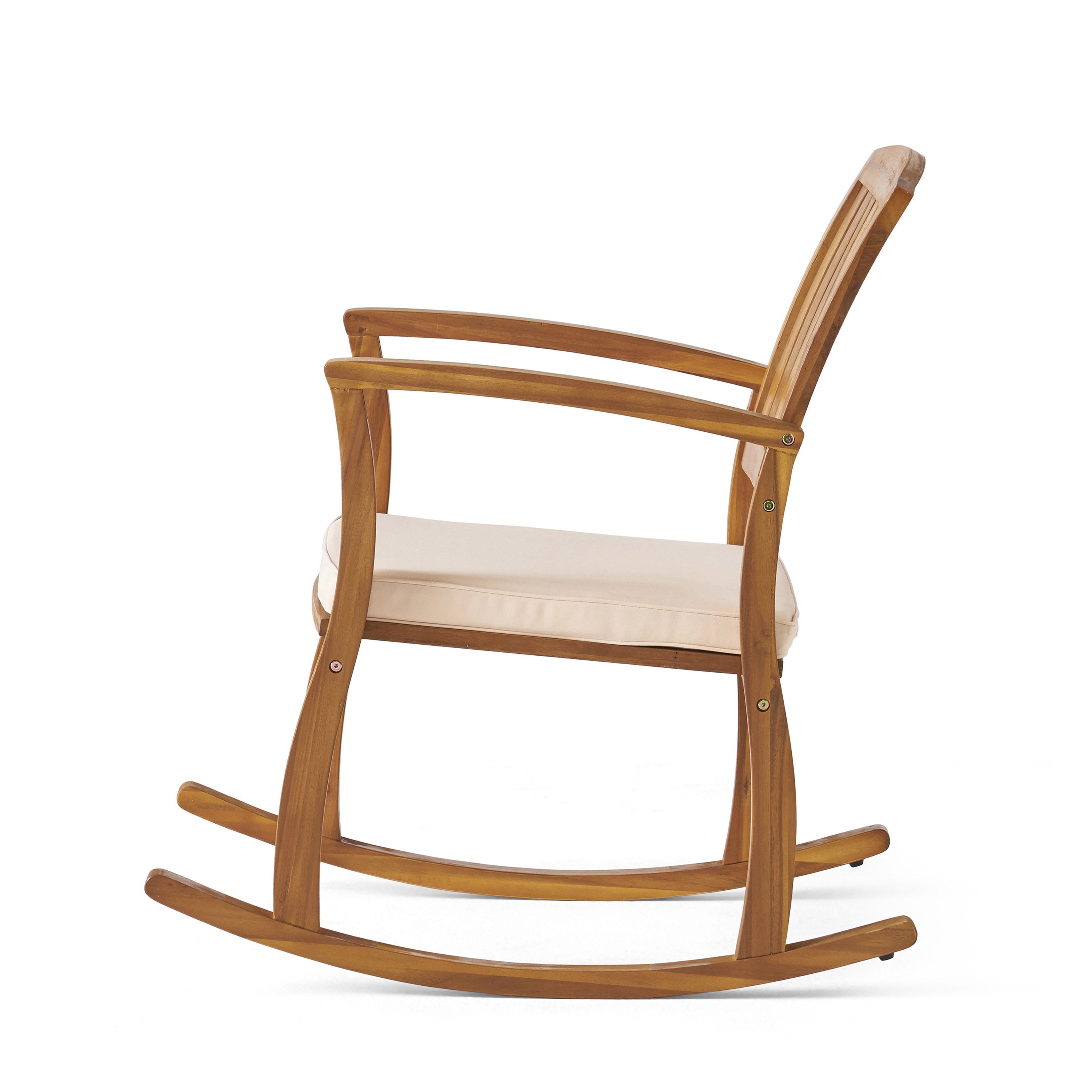 GDF Studio Amber Outdoor Acacia Wood Rocking Chair with Cushion, Teak and Cream Off-White