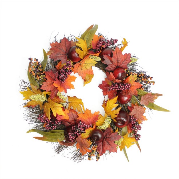 Northlight Apple And Berry Maple Leaf Twig Artificial Wreath 22 inch