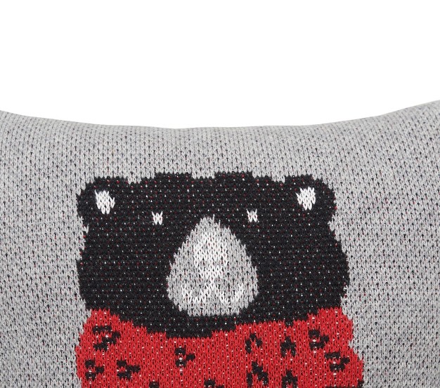 X 10 quot Winter Black Bear Wearing Red Scarf On Gray Background Cotton Knit Petite Accent Throw Pillow