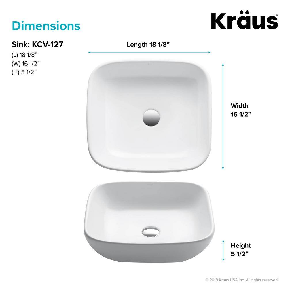 KRAUS Elavo Soft Square Ceramic Vessel Bathroom Sink in White KCV-127