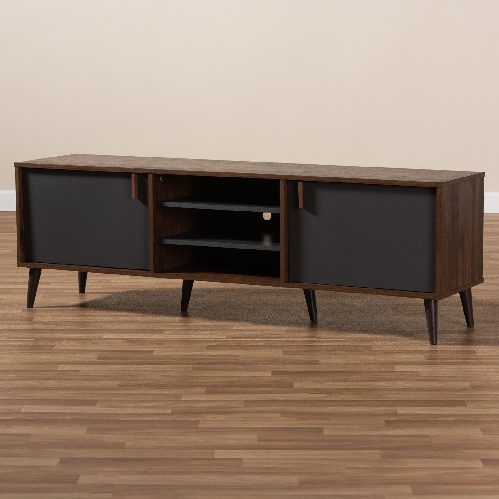 Baxton Studio Samuel Mid-Century Modern TV Stand - Brown and Dark Grey