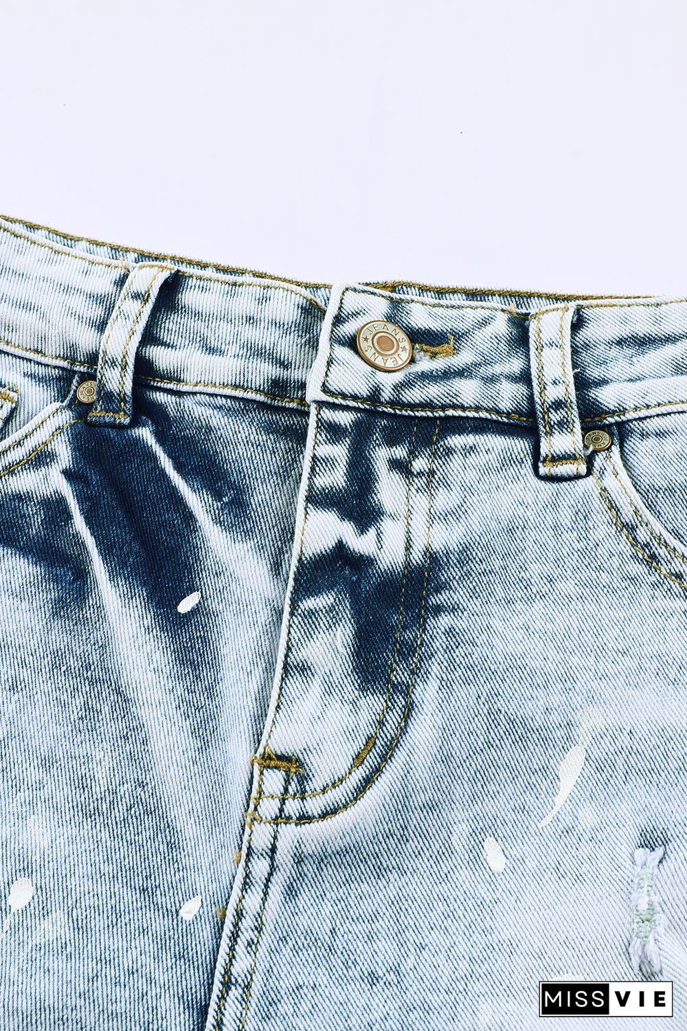 Sky Blue Distressed Bleached Denim Shorts