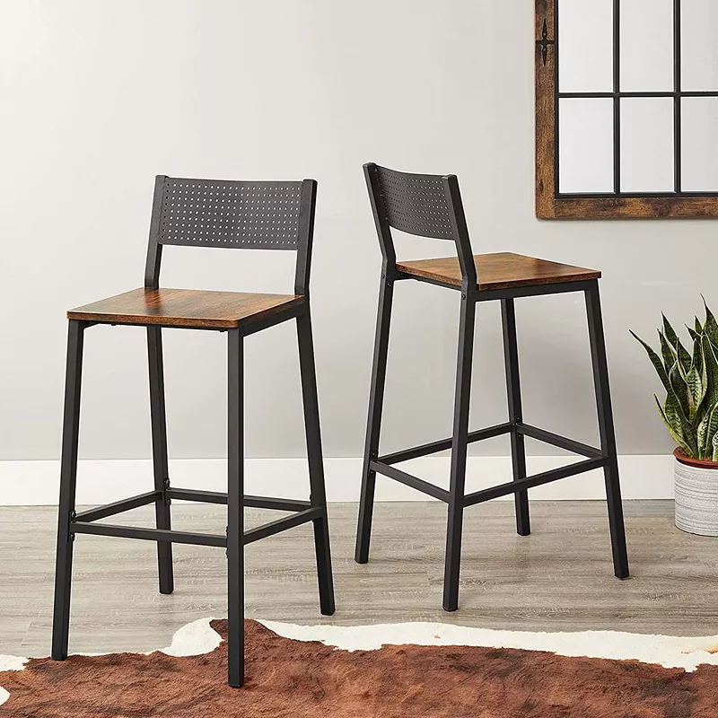 BreeBe Set of 2 Industrial Bar Stools with Backrest