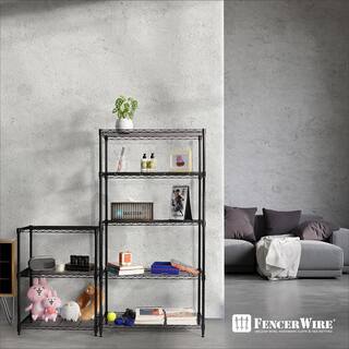 Fencer Wire Black 5-Tier Metal Garage Storage Shelving Unit with Leveling Feet and Wheels (30 in. W x 14 in. D x 62 in. H) RWW-CH30145WBK