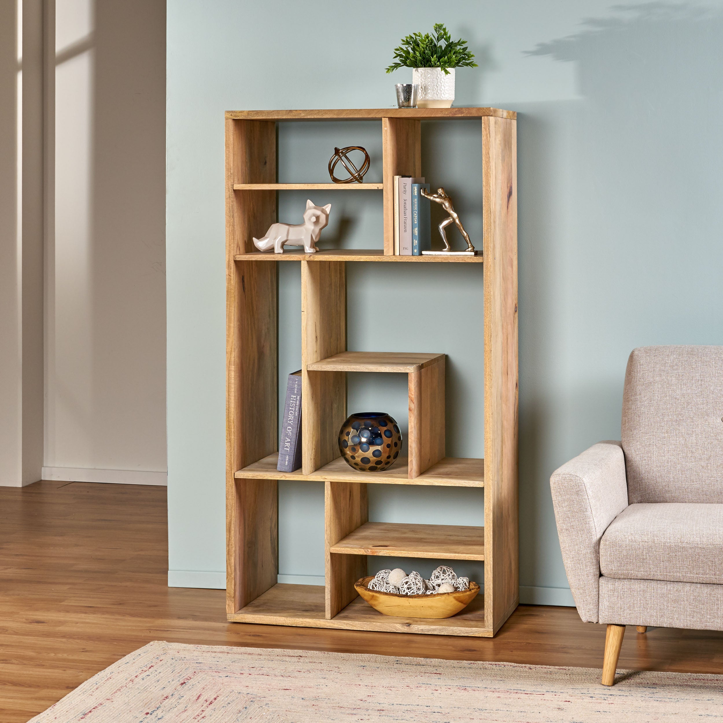 Langston Scandinavian Design Mango Wood Etagere Bookshelf