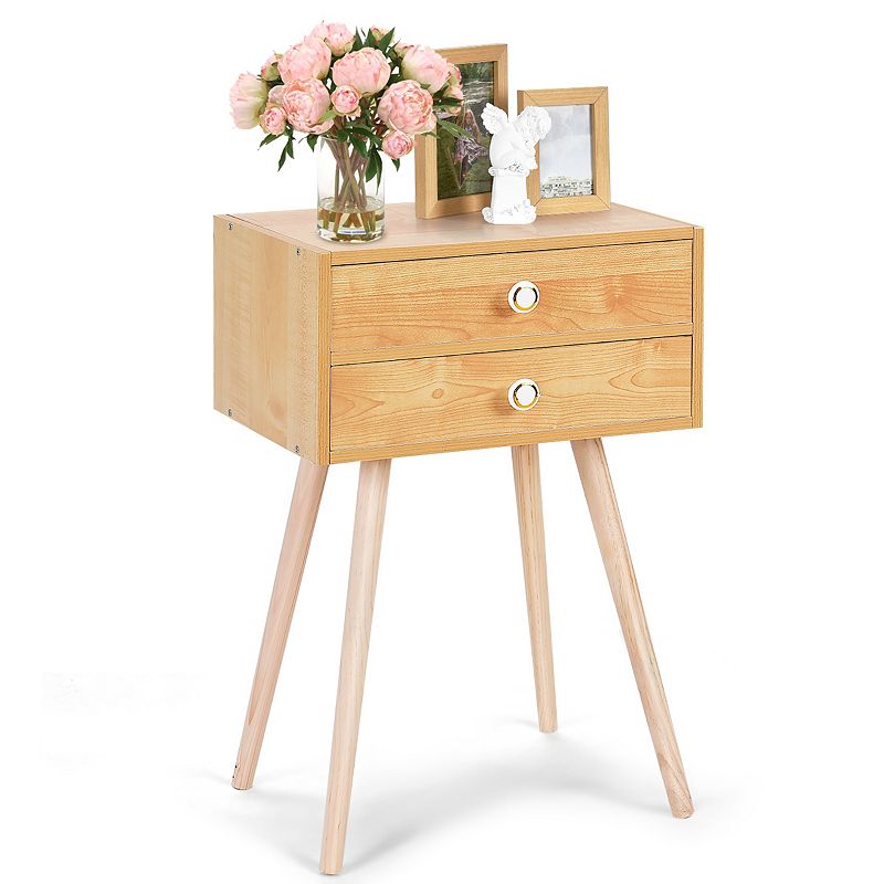 Mid Century Modern 2 Drawers Nightstand