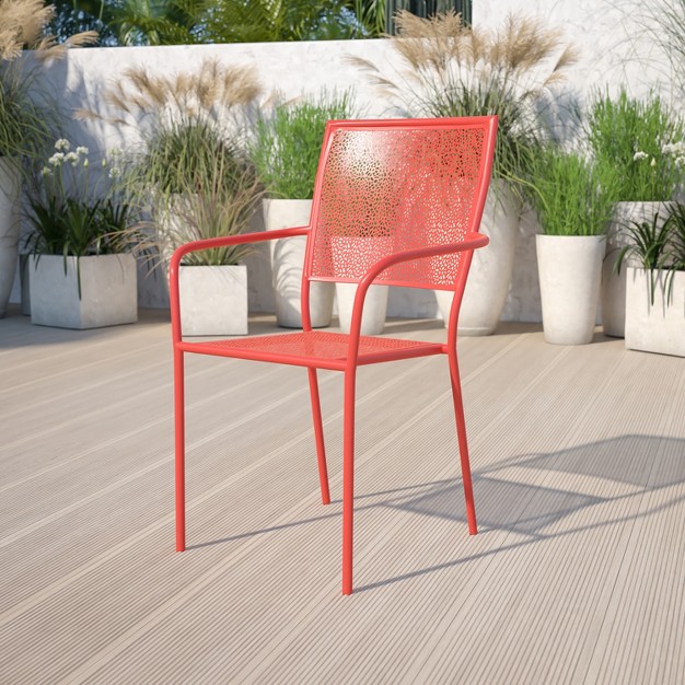 Emma And Oliver Commercial Grade Colorful Metal Patio Arm Chair With Square Back