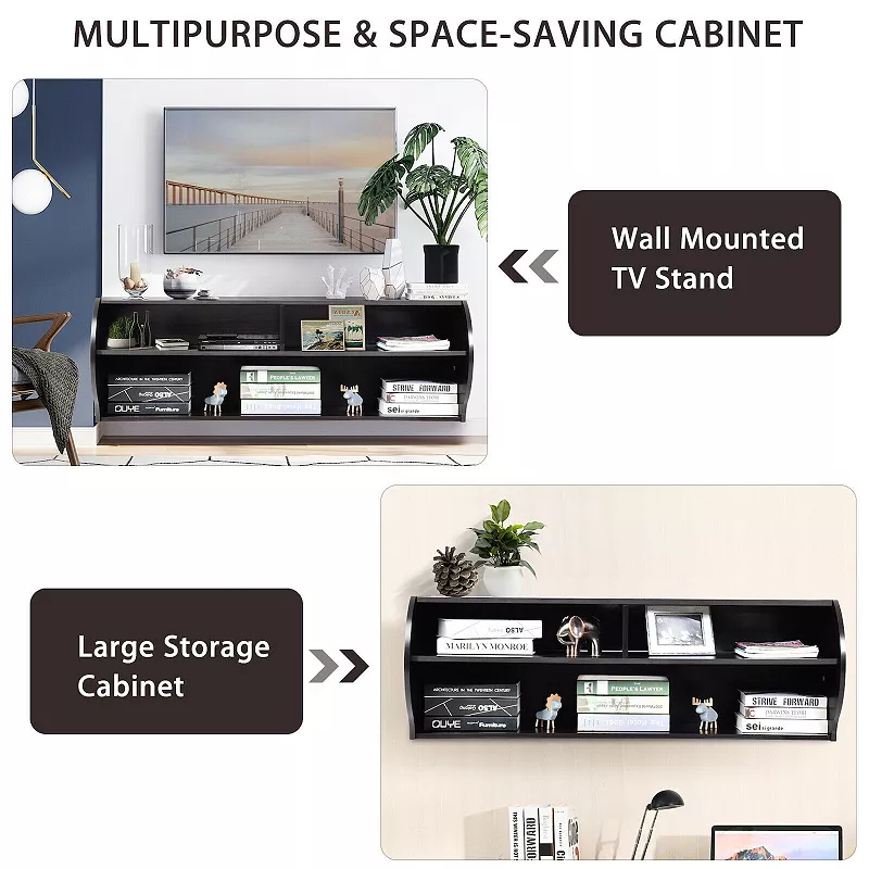 48.5 Inch 2 Tier Modern Wall Mounted Hanging Floating Shelf