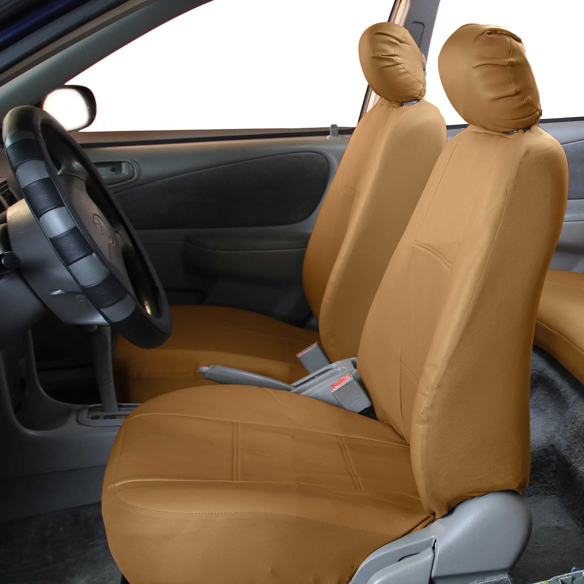 FH Group AFPU001TAN102 Universal PU Leather Front Set Seat Covers with Bonus Air Freshener