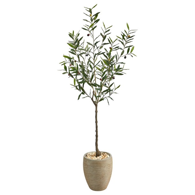 Nearly Natural 5.5’ Olive Artificial Tree In Sand Colored Planter