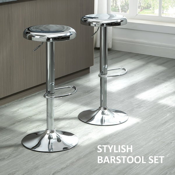 HOMCOM Adjustable Bar Stools Set of 2， Modern Swivel Barstool with Footrest， Stainless Steel Round Top for Kitchen