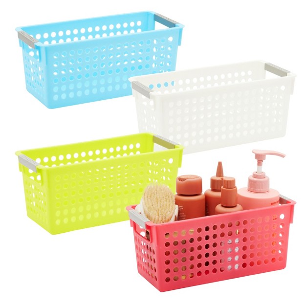 Farmlyn Creek 4 Pack Plastic Storage Baskets Bins With Handles For Shelves Closet Organizer 4 Colors