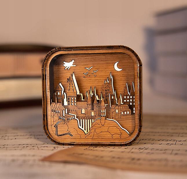 Hogwarts Vintage 3d Night Light Wooden Paper Carved Music Box