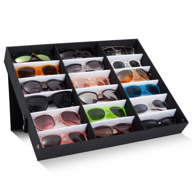 Juvale 18 Slot Sunglass Organizer Display Case Storage For Women And Men Eyeglasses Black 18 7 X 14 9 X 2 4 In