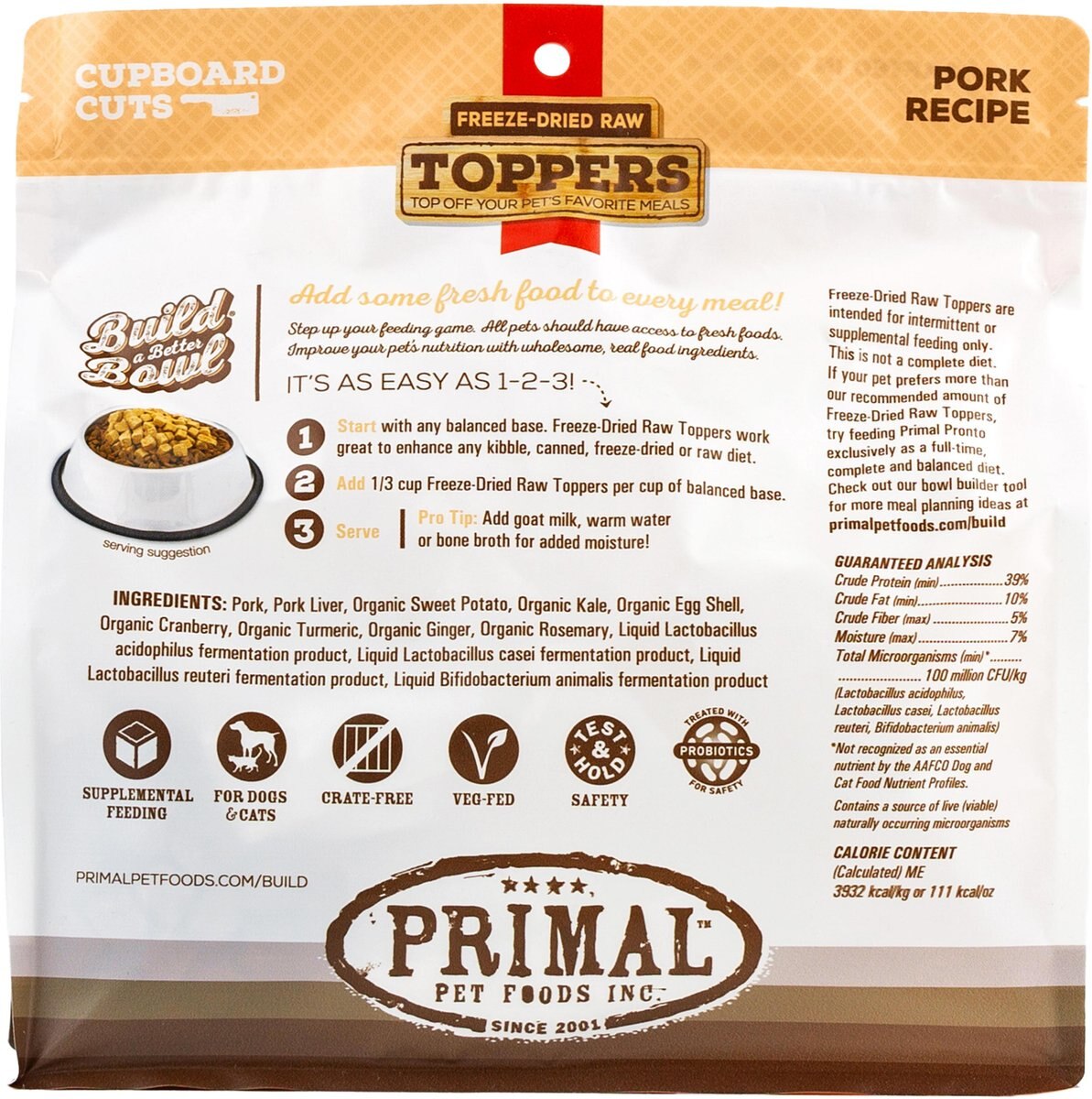 Primal Cupboard Cuts Pork Grain-Free Freeze-Dried Raw Dog Food Topper